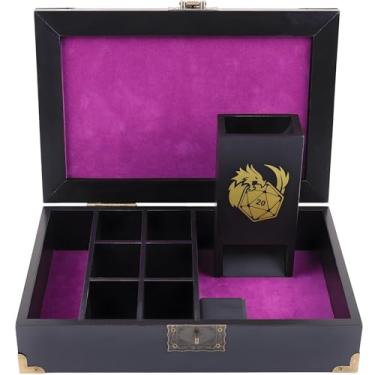 Imagem de DND Dice Tray & Tower Storage Box, Wooden Dice Holder Case Organizer (Rolling Tray, Dice Roller Tower, Dice Container), RPG Accessories for Dungeons and Dragons/D&D MTG Board Game DM & Player Gifts