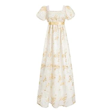 Imagem de LTAKK Vestido de regência feminino com cintura império vestido vitoriano para festa de chá, Champanhe dourado, P
