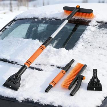 Imagem de TeqHome Escova de neve de 68.6 cm e raspador de gelo para para-brisa de carro, raspador de neve extensível 3 em 1 com aderência de espuma, escova giratória de carro de 360°, acessórios de carro para