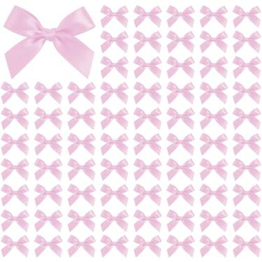 Imagem de 100 peças de mini laços - laço de cetim pequeno de 4 cm para artesanato, embrulho de presente, scrapbook de costura - decoração de caixa de presente de lembrancinhas de festa de casamento (rosa)