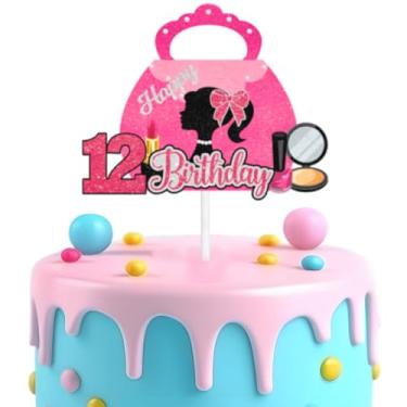 Imagem de Bolsa de maquiagem, topo de bolo, aniversário de 12 anos, salto alto feliz, batom, sombra, decoração de pincel de maquiagem, festa de aniversário de menina, suprimentos de decoração de perfume para