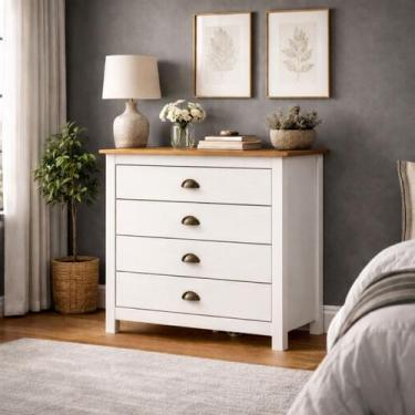 Imagem de Cômoda Madeira Maciça 4 Gavetas Quarto Closet Boho Rústico - LaCasaMia