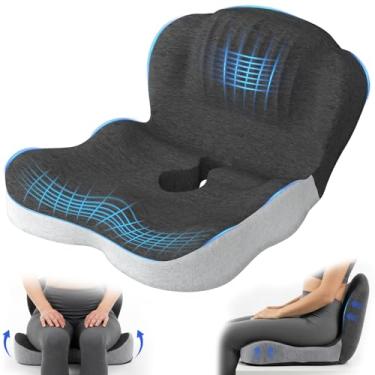 Imagem de Urban Deco Almofada de assento de espuma de memória, almofada de assento de cadeira de escritório com design em forma de L, almofada ergonômica para costas e assento para carro, dirigir, escritório