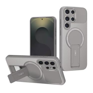 Imagem de LYJSMGZ Capa magnética para Samsung Galaxy S25 Ultra/S25 Plus/S25, suporte oculto à prova de choque, textura de fibra de carbono, antiderrapante, cinza, S25 Ultra
