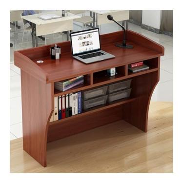 Imagem de Pódio, suporte de pódio móvel, recepção do cliente no chão, púlpito alto de madeira maciça premium, púlpito multifuncional, mesa de pódios de recepção do cliente (carvalho, 90 x 60 * 105 cm)