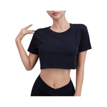Imagem de Camiseta Feminina Preta Solta Cropped Com Gola Redonda E Manga Curta, 