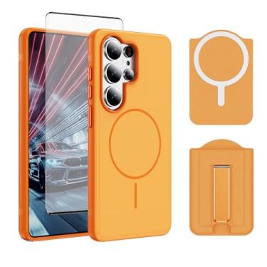 Imagem de Furiet Capa de celular para Samsung Galaxy S24 Ultra 5G com protetor de tela de vidro temperado, duas camadas, para-choques rígidos, defensor, carregamento sem fio, suporte para cartão Magsafe para