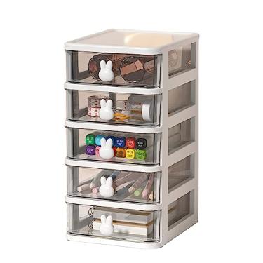 Imagem de Generic Caixa de Armazenamento de Mesa de Plástico Transparente Multi Camada Grande Capacidade para Escritório de Caneta de Livro, Organizador Durável para Escola de Escritório Em Casa (Branco, 5