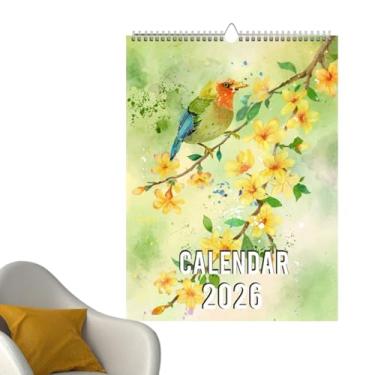 Imagem de Calendário de parede para amantes de pássaros 2026 – Calendário de planejamento de 12 meses de pássaros exóticos – Organizador mensal decorativo de escritórios domésticos para dormitório, apartamento
