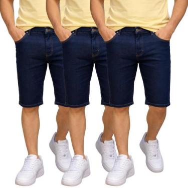 Imagem de Kit C/3 Bermudas Short Jeans Masculina Tradicional Com Lycra Tecido Pr