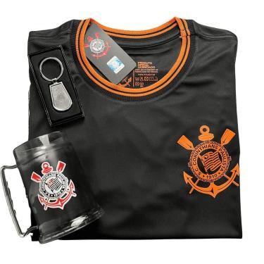 Imagem de Kit Corinthians Camisa Dry Laranja + Caneca + Chaveiro Brasão - Masculino-Masculino