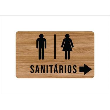 Imagem de Placa Sanitários Masculino e Feminino - Realaser Store, Amadeirado com