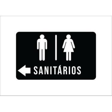 Imagem de Placa Sanitários Masculino e Feminino com seta Esquerda - Banheiro Toi
