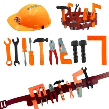 Imagem de Brinquedo Kit Ferramentas Infantil Cinto Construtor Com Capacete Serro