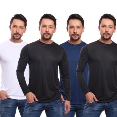 Imagem de Kit 4 Camiseta DF Masculina Manga Longa Proteção Solar UV +50 Segunda Pele-Masculino
