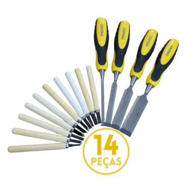 Imagem de Kit Goiva e Formão para Madeira 14 Peças Entalhe Escultura Xilogravura