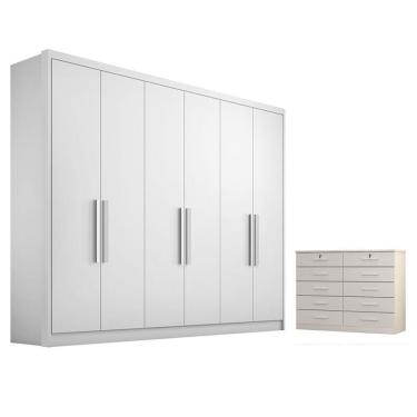 Imagem de Guarda Roupa Casal Linea com Nicho e Gaveteiro Milão com Chave 6 Portas 4 Gavetas MDF C...