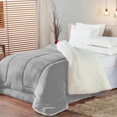 Imagem de Coberdrom Edredom Sherpa solteiro Pele de Carneiro Cinza