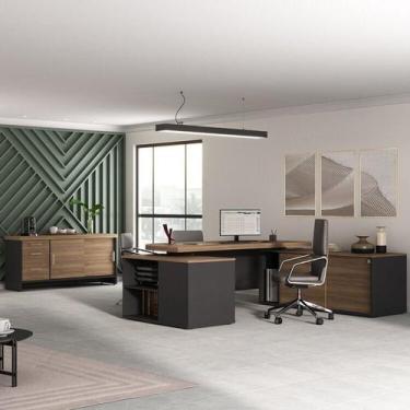 Imagem de Mesa Escritório Presidente Tamburato com 4 Gavetas 2 Portas e Armário 