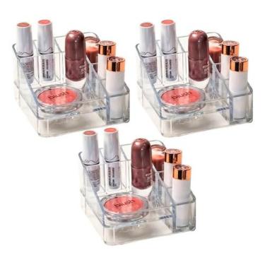 Imagem de Kit 3 Organizador Maquiagem Cosméticos 6 Divisórias Acrílico - Dello