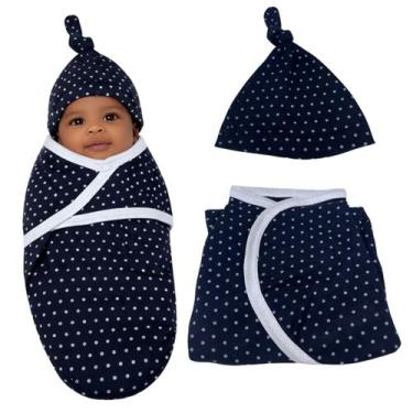 Imagem de Cueiro Swaddle Algodão Ajuste Auto-colante Touca Poá Neutro - - Minha 