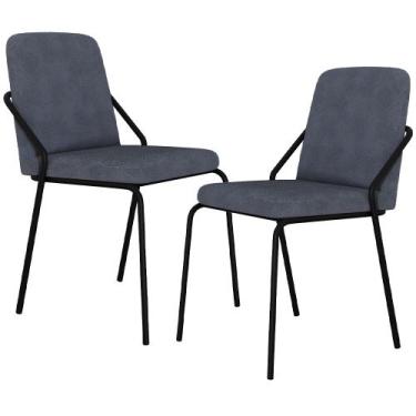 Imagem de Kit 02 Cadeiras Estofada Para Sala de Jantar Loft Preto C01 Bouclê Nuv