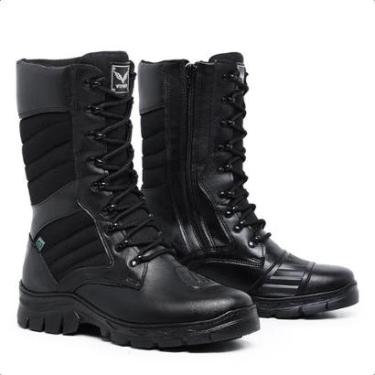 Imagem de Coturno Militar Masculino Motociclista Cano Médio De Amarrar Solado Costurado-Masculino