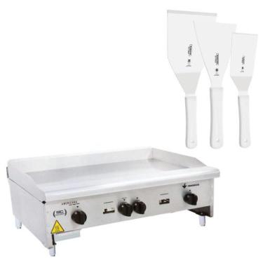 Imagem de Chapa Americana Profissional 90cm a Gás 18mm Lisa Inox CG90 e Conjunto