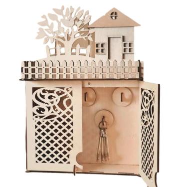 Imagem de Porta Chaves de Parede em MDF Cru 3mm Corte a Laser 40cm X 7cm Acabamento Natural Lenobre
