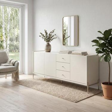Imagem de Buffet 3 Portas 3 Gavetas Jasper 185cm Off White Fosco com Champagne -