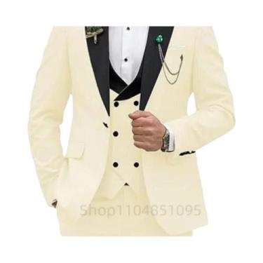 Imagem de Terno Slim Fit Rosa Vermelho 3 Peças Masculino: Blazer Transpassado, C