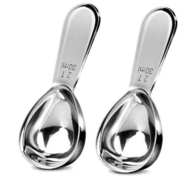 Imagem de Conjunto de colher de café de 2 peças, colheres de café de aço inoxidável alças curtas, colher de medida de colher de sopa conjunto de café, chá a granel, açúcar ou farinha (30ML)