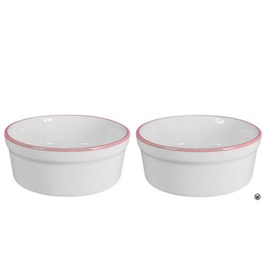 Imagem de Kit Comedouro e Bebedouro de Porcelana 300ml Borda Rosa