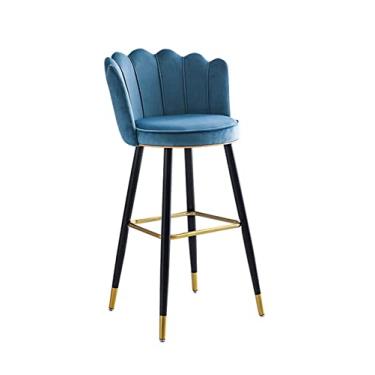 Imagem de Cadeiras De Barra De Tecido De Veludo De 65 Cm Bancos De Barra De Cozinha Cadeira Alta De Barra De Altura De Balcão Assento Estofado De Pernas De Metal Preto Para Bares, Sala De Café, Sala De Descanso