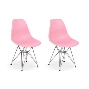 Imagem de Conjunto 02 Cadeiras Charles Eames Eiffel Base Metal Design - Rosa - M