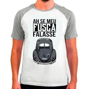 Imagem de Camiseta Raglan Fusca Carro Fusquinha Cinza Branca01 - Design Camiseta
