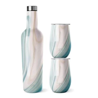 Imagem de Simple Modern Pacote de copo e garrafa de vinho | Dois copos de vinho isolados de 350 ml e uma garrafa de 740 g | Presentes para mulheres e homens | Coleção Spirit | Quartzo oceano