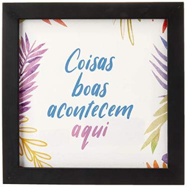 Imagem de Arte Maníacos Quadro Decorativo Tela Canvas Coisas Boas Acontecem Aqui Fundo Floral - 65x46cm (Moldura caixa laca preta)
