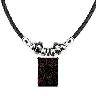 Imagem de DIYthinker Colar de abóbora com padrão de ladrilhos de abóbora para dia das bruxas com pingente de corda