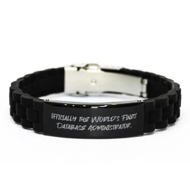 Imagem de SpreadPassion Oficialmente The Database Administrator Black Glidelock Bracelete, Inspire Database Administrator Gifts, Pulseira gravada para amigos