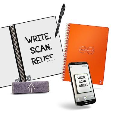 Imagem de Caderno inteligente reutilizável Rocketbook – Caderno ecológico forrado com 1 caneta Pilot Frixion e 1 pano de microfibra incluído – capa laranja beacon, tamanho executivo (15,24 cm x 22,36 cm)