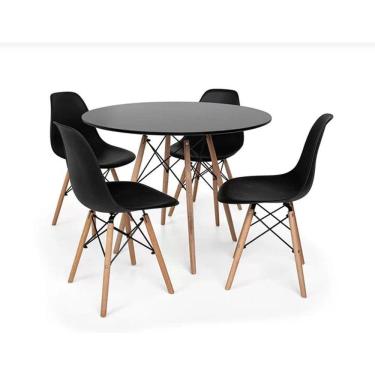 Imagem de Mesa Redonda 90cm Com 4 Cadeiras Eames Eiffel Pés De Madeira Preta