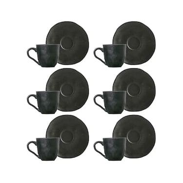 Imagem de Conjunto com 6 Xícaras e Pires para Café Porto Brasil Carbon em Stoneware Preto - 120 ml