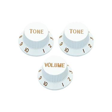 Imagem de Metallor Puxadores de controle de velocidade 1 volume 2 tons para botões métricos compatíveis com peças de guitarra elétrica Fender Strat Stratocaster Style (branco)