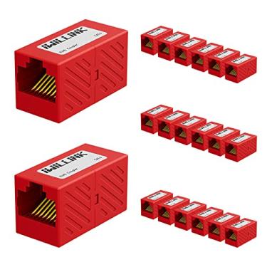 Imagem de iwillink Pacote com 20 acopladores Ethernet Cat6 RJ45, conector fêmea para fêmea RJ45 para cabo Ethernet Cat6/Cat5e/Cat5, adaptador extensor, vermelho