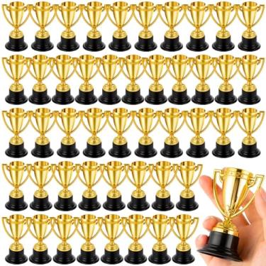 Imagem de HFAYDZSW 48 peças mini troféus, troféus de plástico para crianças, copos de troféu Golden Award para sala de aula, recompensas escolares, torneios esportivos vencedores de prêmios, lembrancinha de festa