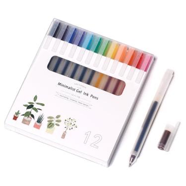 Imagem de BBZHUO Canetas coloridas japonesas multicoloridas, 12 conjuntos coloridos de 0,5 mm, ponta extrafina, esferográficas, canetas de gel estilo japonês, escritório, escola para colorir, desenhar, marcar,