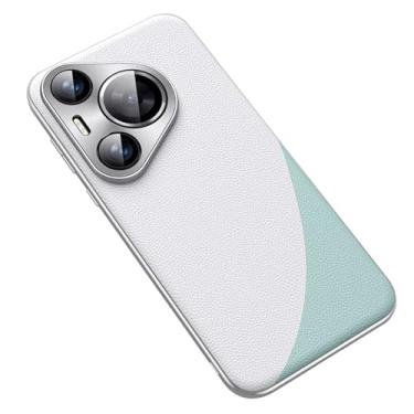 Imagem de POYUFRG Verde, 70, capa fina para Huawei Pura 70 Ultra/70 Pro/70 Pro+/70, capa de proteção de lente de metal, capa de telefone de couro durável à prova de choque
