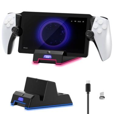 Imagem de Base de carregamento portátil para PS Portal controlador remoto, com luzes RGB, cabo Type-C e indicadores luminosos, acessório de suporte para PS Portal console (preto)