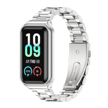 Imagem de NSmart - Pulseira de aço inoxidável magnética e metal NSmart compatíveis com Amaz Fit Band 7 (Amazfit Band 7, Prata 3 elos)